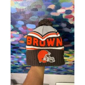 New Era Cleveland Browns NFL Knit Beanie Hat Orange Brown Gray Pom Pom